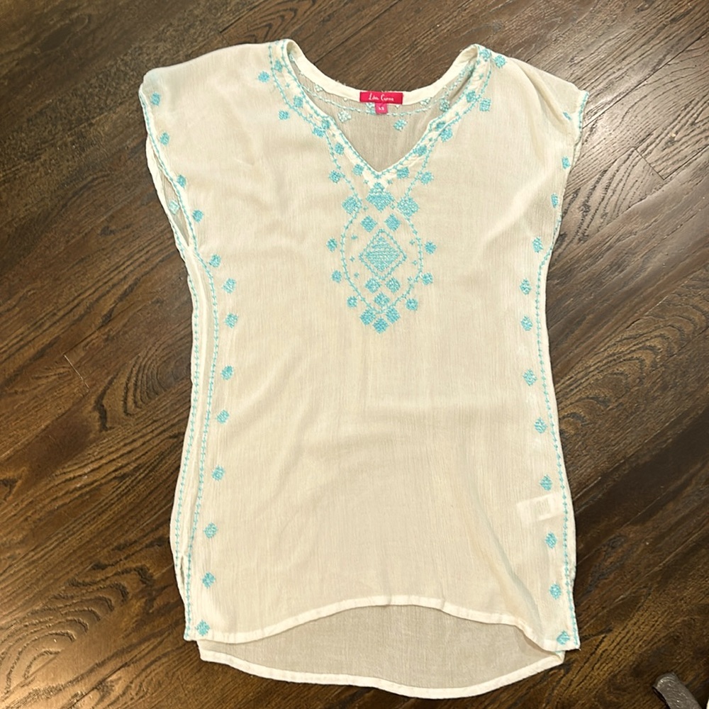 Lisa Curran Embroidered White Beach Vacation Cover Up Dress size XS